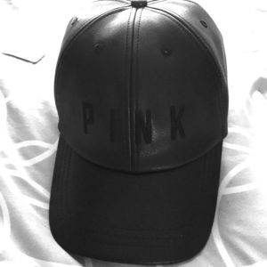 💞PINK BASEBALL CAP💞  Black Faux Leather Cap